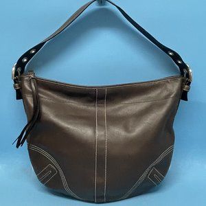 COACH Handbag Brown Leather 8A03 Silver Accents Stitching **EUC** TERRIFIC BAG!!